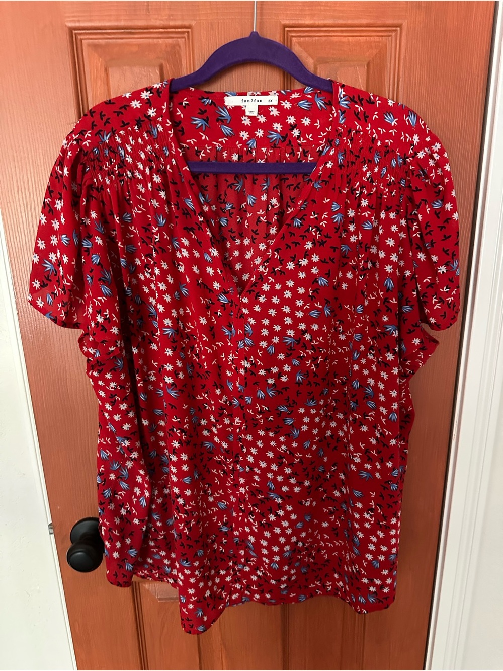 Red Floral V-Neck Blouse